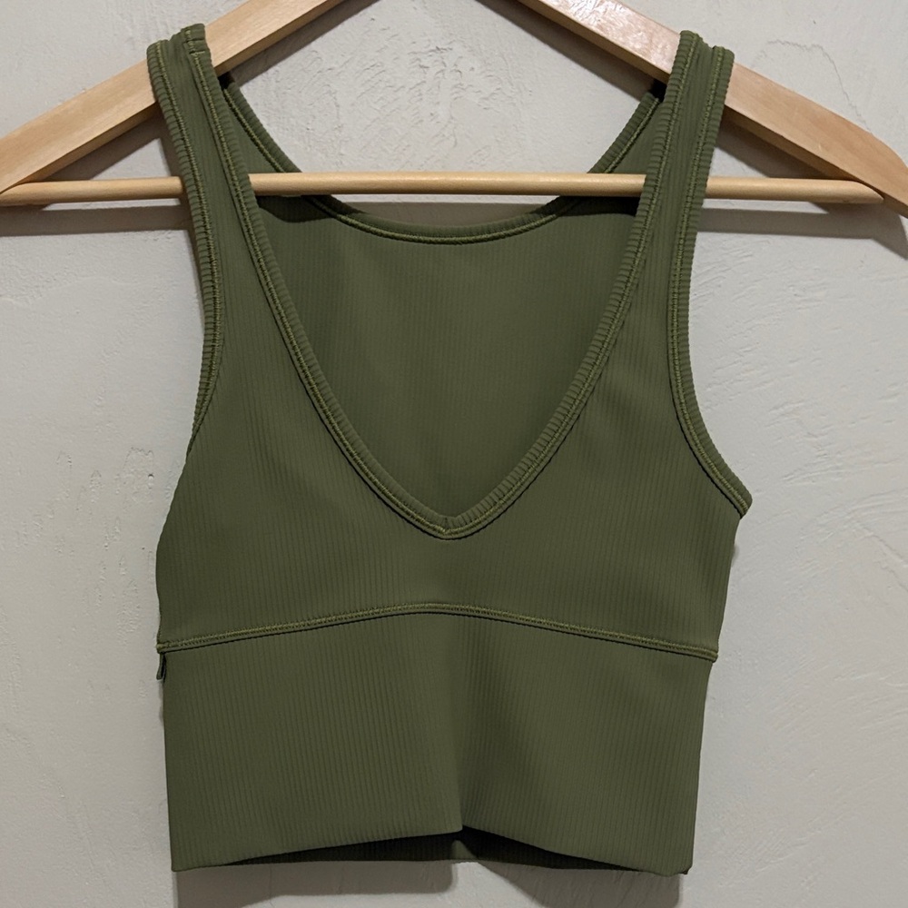 lululemon athletica Olive Green Ribbed Cropped Tank
